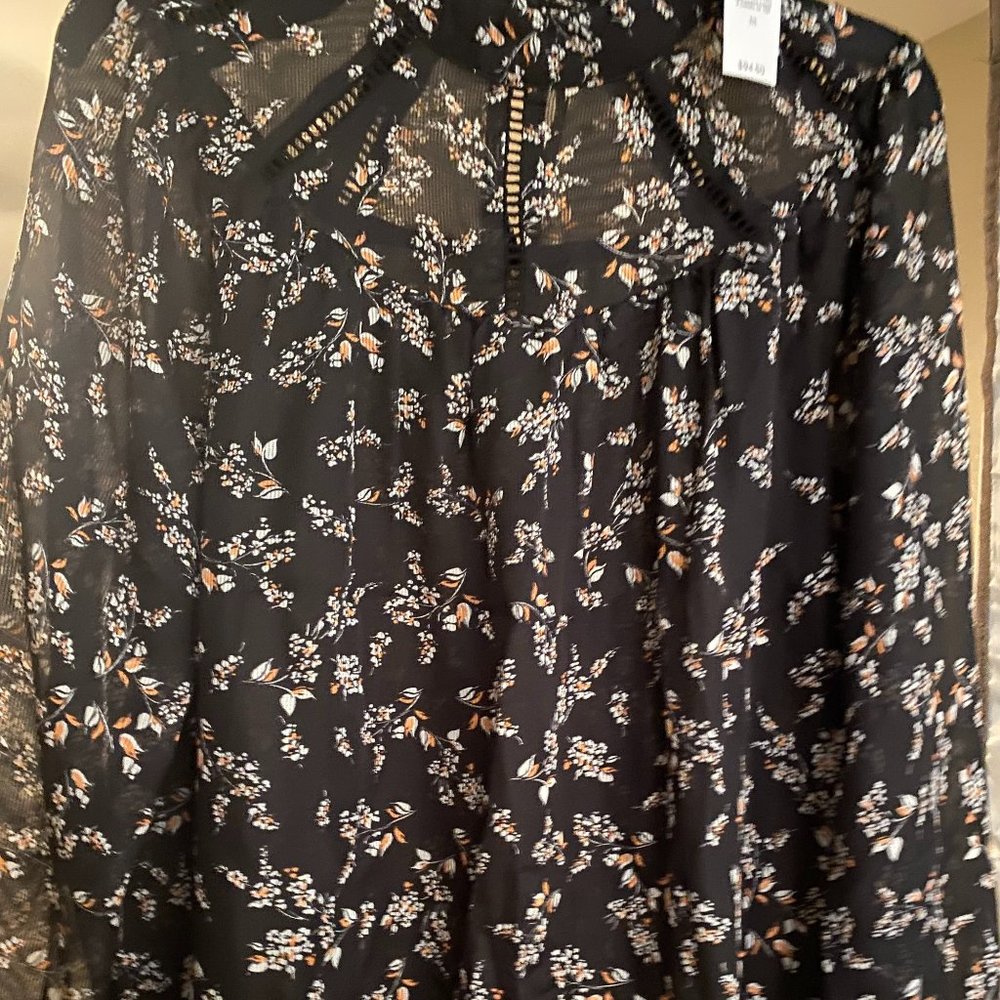 NWT Ann Taylor Black Floral Long Sleeve Blouse